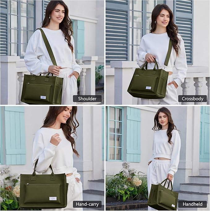 Fancy Forest Work Tote Bags for Women With Compartments, Large Canvas Crossbody Purse with Zipper for College, Travel, Bible