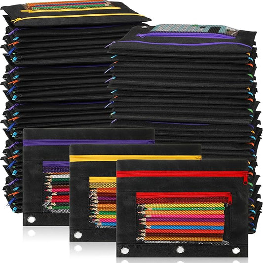 Zhehao 150 Pieces Black Zipper Binder Pouch with Mesh Window for Office School Students Supplies