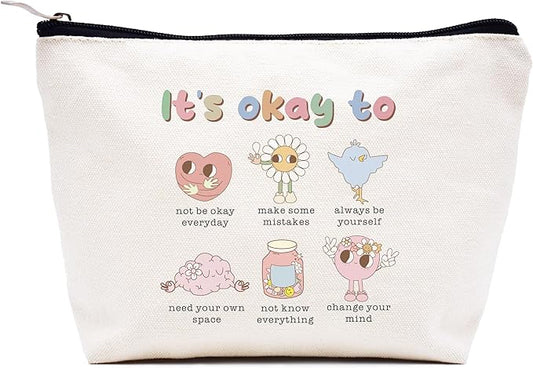 Funny Inspirational Quotes Gifts-Affirmations Present,Educational,Mental Health,Positive Motivational Encouragement Present,Christmas Gift-Makeup Bag Cosmetic Bag Travel Pouch-It's Ok to Feel