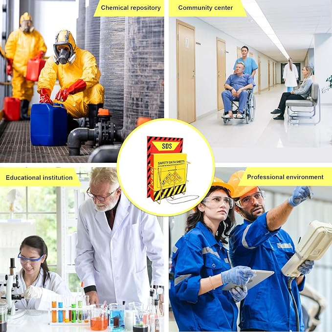 MSDS SDS Binder and Wall Station - Yellow Heavy Duty 3 Inch Material Safety Data Sheet 3 Ring Binder with SDS Wire Rack and Display Sign, Chain,Mounting Hardware,Safety Posters,MSDS Labels