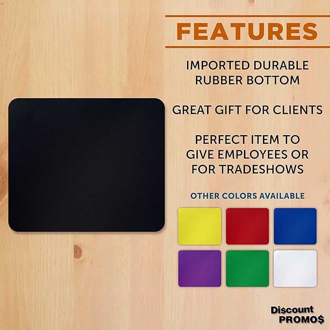 Rectangle Mousepads Set of 10, Bulk Pack - Great Gift for Employees, Clients, and for Tradeshows - Black