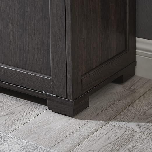 OLD CAPTAIN Double Tilt Out Trash Cabinet, Wooden Kitchen Garbage Can Free Standing Holder (Dark Brown+Black Top Panel)