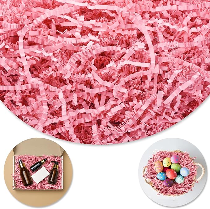 Darfukei Shredded Paper For Gift Baskets, 1/2LB (8 oz) Crinkle Paper Filler, Pink Mother's Gifts Day Baskets Grass, Crinkle Cut Papers Shred For Birthdays, Weddings,Boxes Bags, Basket Filler ,Anniversaries,Gift Wrapping