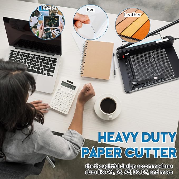 12 Inch A4 Heavy Duty Guillotine Paper Cutter 400 Sheet Capacity Guillotine Paper Cutter Stack Cards Trimmer Solid Steel with Metal Base for Cardstock Leather Office Home School (Black)