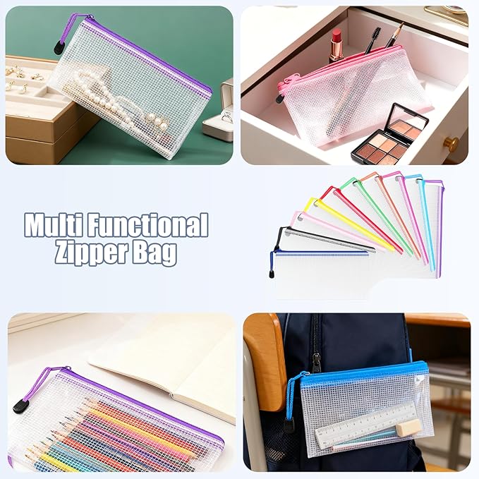 Tdfronien 150 Pack Small Pouch Pencil Pouch Bulk，Mesh Zipper Pouch Bags, Clear Holder Cosmetics Makeup Bags Accessories Storage Bag for Office, Bill,School Travel(10 Colors)