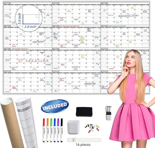 Large Dry Erase Wall Calendar - 60“ x 38" Undated Blank Yearly Planner - Giant Whiteboard 12 Month Poster - Premium Laminated Calendar for Classroom, Office, Project & Family Schedule