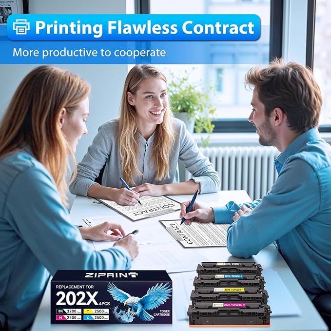 ZIPRINT Compatible Replacement for HP 202X 202A CF500X CF500A Toner Cartridge Compatible for HP Color Laserjet Pro MFP M281fdw M254dw M281cdw M281fdn M254dn M254nw M281 M254 Printer (B/C/Y/M,4-Pack)