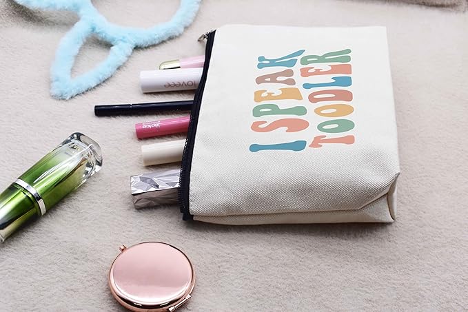 LIBIHUA Cute Preschool Teacher,Funny Mom Appreciation Gifts-Babysitter Present-Daycare Provider Present-New Mom-Birthday Christmas Gifts-Makeup Bag Cosmetic Bag Travel Pouch-I Speak Toddler