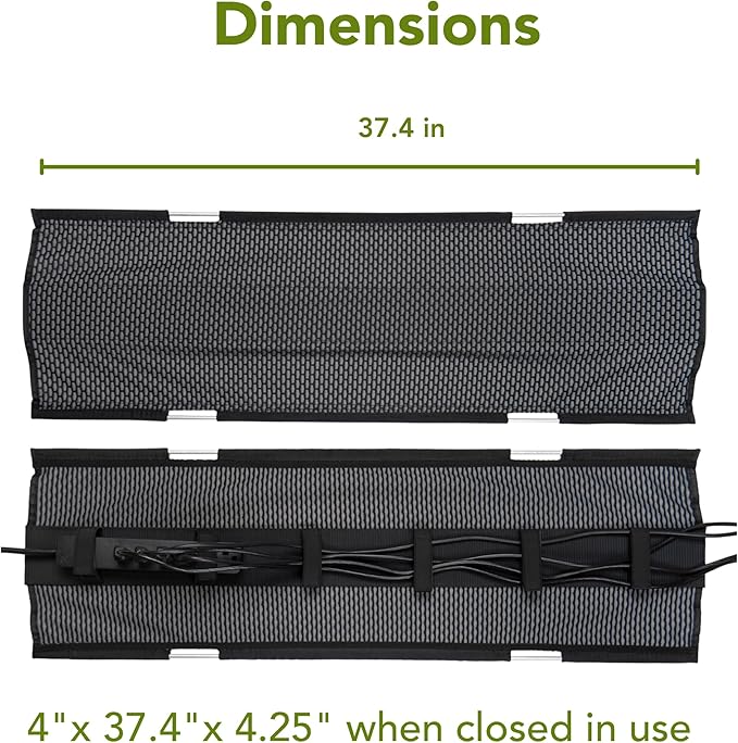 PERFECT POSTURE Mesh Cable Organizer – Under Desk Cable Management with Adjustable Straps, Flexible Mesh, Easy-Access Design, & Standing Desk Compatible – 37.4” (Gray)