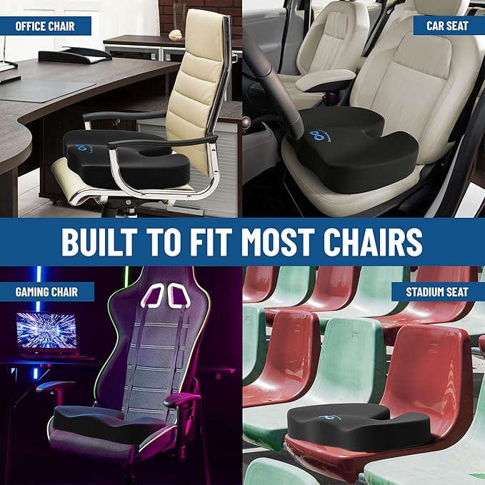 Everlasting Comfort Doctor Recommended Memory Foam Seat Cushion for Office Chairs & Car - Ergonomic Office Desk Accessories - Cushions for Tailbone Pain Relief, Sciatica (Black, X-Large)