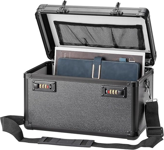 Large Lock Box - Security Combination Lock Box, Locking Storage Case for Personal Items and Medicine, Childproof Lockable Lockbox for Home/Office/School, 13.4x8.2x7.6 Inch, Black