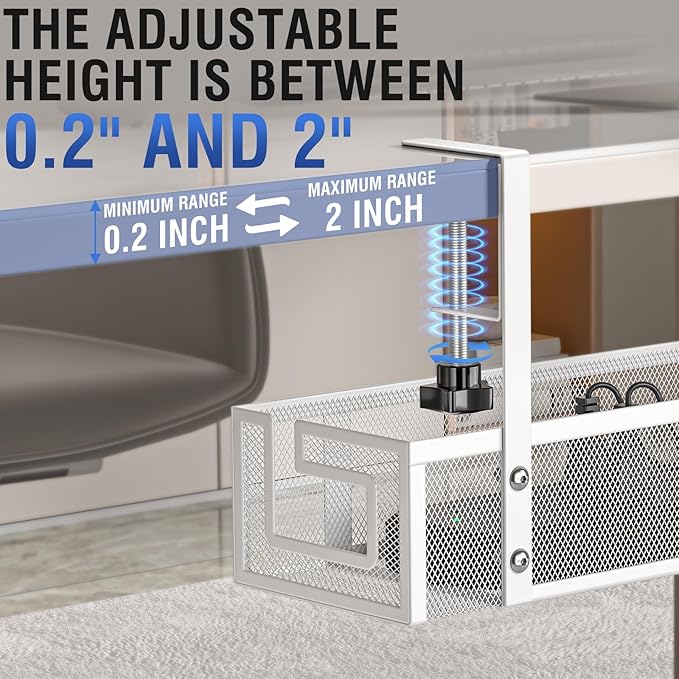 Under Desk Cable Management Tray - GZOKMOG No Drill Cord Organizer with Clamp, Reinforced Metal Mesh Workspace Organizers for Wire, Office Desk Accessories, 1 Pack White, 15.75 inch