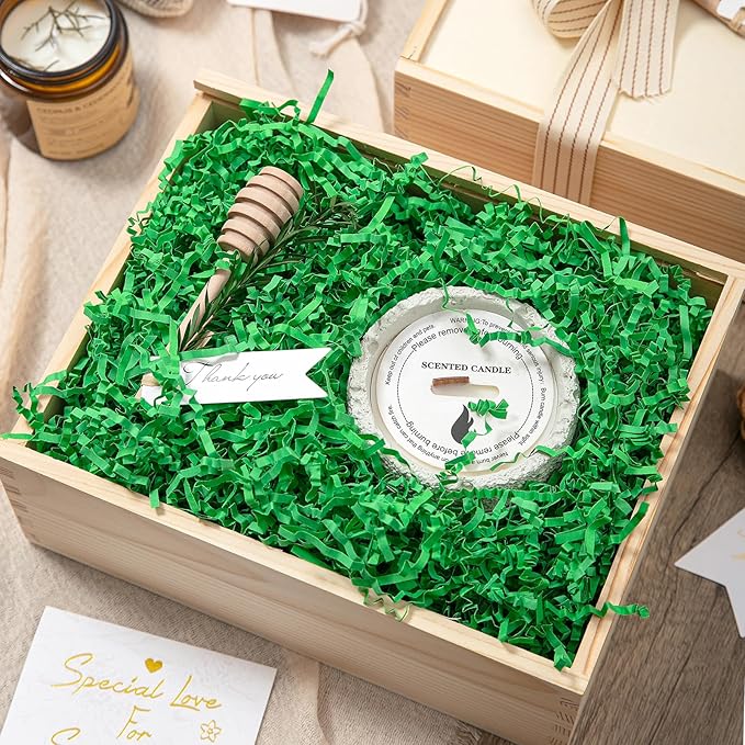 Mefleet 2 LB Crinkle Cut Paper Shred Filler Green Crinkle Shredded Paper for Gift Box - Gift Basket Bag Filler - Grass Cushion Stuffing for Christmas Holiday Packaging Wrapping