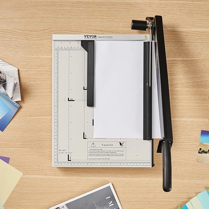 VEVOR Paper Cutter, Guillotine Trimmer, 15" Cut Length, 16 Sheets Capacity, Heavy Duty Guillotine Paper Cutter with Guard Rail/Blade Lock for Cardstock/Cardboard, Paper Trimmer for Home Office School