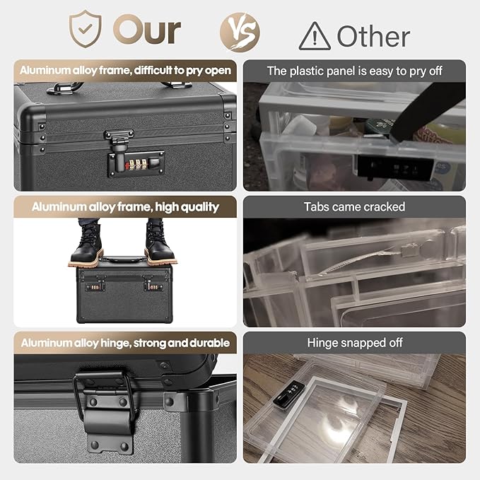 Large Lock Box - Security Combination Lock Box, Locking Storage Case for Personal Items and Medicine, Childproof Lockable Lockbox for Home/Office/School, 11.2x7.4x6.8 Inch, Black