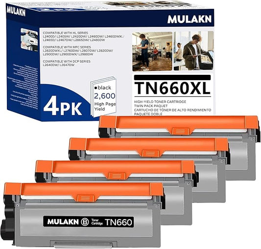 TN660 Toner Cartridge for Brother TN660 TN-660 TN 660 TN630 Compatible with HL-L2300D HL-L2380DW HL-L2320D DCP-L2540DW MFC-L2700DW MFC-L2685DW Printer (4 Black)