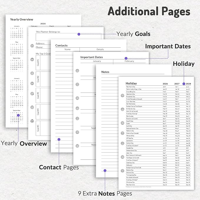 2026 Weekly & Monthly Planner Refills for A5 7-Ring Binders, Jan 2026 - Dec 2026, Forvencer 7-Hole Punched Planner Inserts with Colorful Monthly Tabs, Small Calendar Organizers, 5-3/4" x 8-1/4"