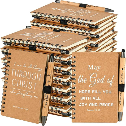 INSADA Christian Prayer Journal Spiral Notebooks Bulk with Pens - Small Notepads (4.13”x5.43”) - Christmas Gifts for Women men,Church Members & Bible Study Groups (60 sets Brown)