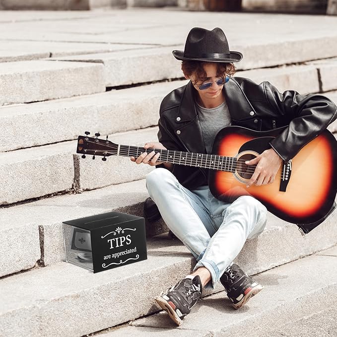 Vesici Tip Jars for Money 6 x 4 x 5 Inch Acrylic Tip Collection Box with Lock Donation Suggestion Box for Tip Storage Container Raffling Box for Bartender Bars, Musicians Restaurants Driver