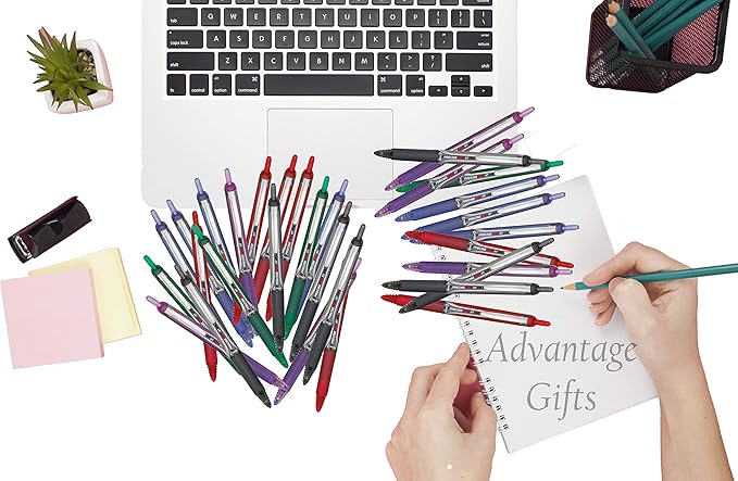 Precise V5 RT Retractable Rolling Ball Pens, Extra Fine Point (.5mm), Assorted Colors Black/Blue/Red/Green/Purple Ink, 5-pk; Premium Comfort Grip, Bundle with Plastic Reusable Pouch