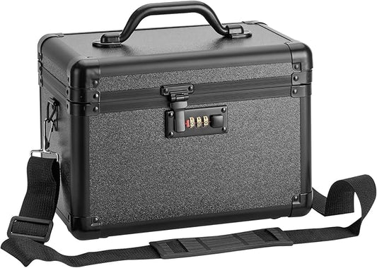Large Lock Box - 13.4x7.5x8.3 Inch Lockable Security Storage Case with Combination Lock, Locking Medicine Box for Personal Items, Passports and Pills, Lockbox for Home Office, Black