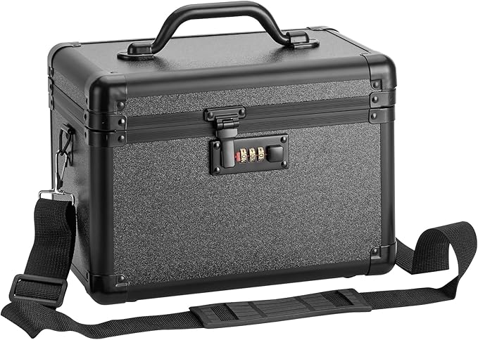 Large Lock Box - 11x6.7x7.9 Inch Lockable Security Storage Case with Combination Lock, Locking Medicine Box for Personal Items, Passports and Pills, Lockbox for Home Office, Black