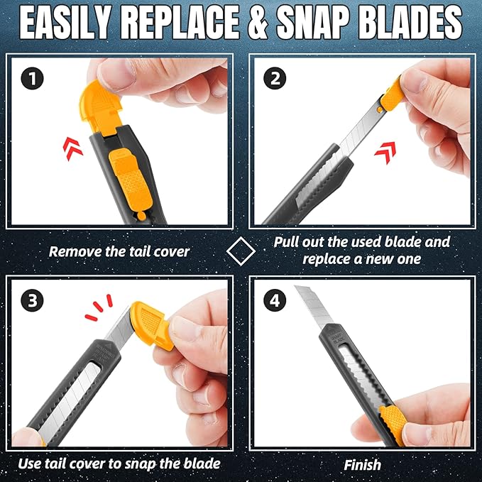 24 Pack Box Cutter Retractable, Utility Knife 9MM Wide Snap-Off Blades, Exacto Knife for Cutting Box, Wrapping, Cardboard, Extended Box Opener Perfect for Office, Home, School