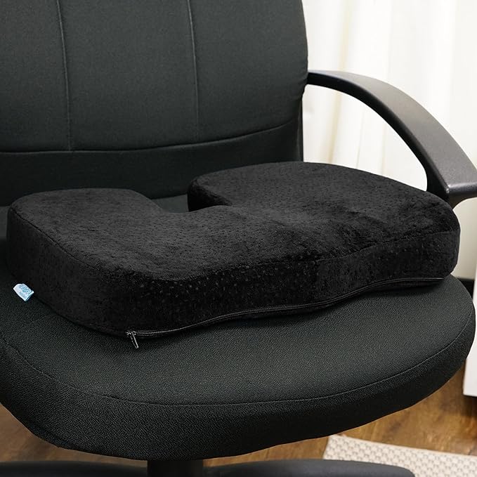 Aurora Health & Beauty Black Memory Foam Coccyx Cushion Orthopedically Designed for Back Tailbone & Sciatica Pain Relief