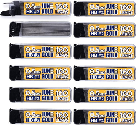 June Gold 1920 Pieces, 0.5 mm HB #2 Lead Refills, 12 Dispensers, 160 Pieces Per Dispenser, Fine Thickness, Break Resistant Lead/Graphite