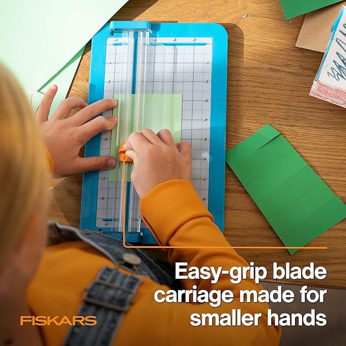 Fiskars Kids Junior Paper Trimmer – Turquoise Safe and Easy Paper Cutter for Crafting and School Projects 7 x 11.5 Inches