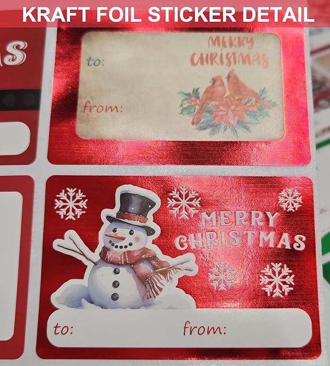 Large Foil Christmas Sticker Labels,Self Adhesive Gift Stickers Holiday Gift Name Decals for Present/Wrapping Paper Decorations(100 Count)