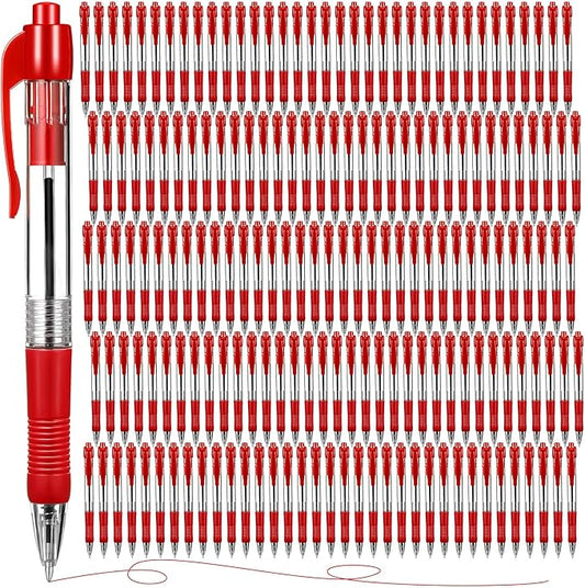 Fainne 200 Pack Retractable Ballpoint Pen 1.0 mm Medium Point Refillable Smooth Click Writing Pens With Grip for Work Journal Writing Office School Supplies (Red Ink)