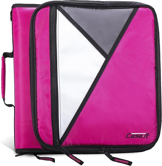 Case-it Universal Zipper Binder | 2-Inch O-Rings, 13-Inch Laptop/Tablet Padded Pocket, 400 Sheet Capacity, Multiple Storage Pockets & Shoulder Strap | School & Office Organizer | LT-007 Magenta