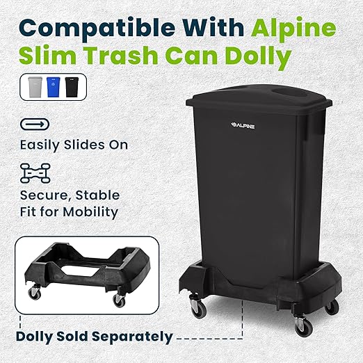 Alpine 23 Gallon Slim Recycling & Trash Bin Set – 3-Pack Blue/Black/Grey Plastic Narrow Open-Top Garbage Cans for Office, Home, School & Commercial Use