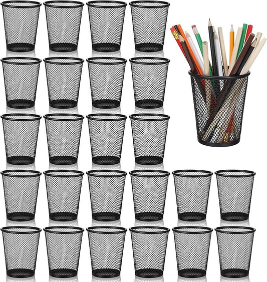 24PCS Mesh Pencil Holder, Black Wire Mesh Pen Cup Holders for Desk, Metal Pencil Cup Marker Holder Organizer Makeup Brush Container for Home Office Classroom Supplies Accessories