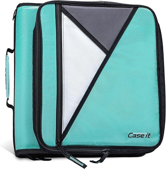 Case-it Universal Zipper Binder 2-Inch O-Rings, 13-Inch Laptop/Tablet Padded Pocket, 400 Sheet Capacity, Multiple Storage Pockets & Shoulder Strap School & Office LT-007 Spearmint (Pack of 6)