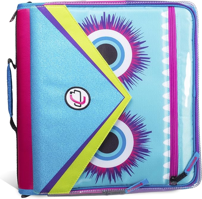 The Universal Zipper Binder - 2" O-Rings - Padded Pocket Holds up to 13 Inch Laptop/Tablet - Multiple Pockets - 400 Page Capacity - Comes with Shoulder Strap - Monster Design Magenta LT-307-ME-MAG