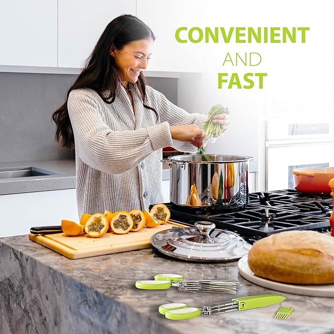 Herb Scissors with 5 Blades & Cleaning Kit, Stainless Steel Kitchen Shears for Herbs, Lettuce, Cilantro, Dishwasher Safe, Soft-Grip Handle