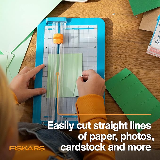 Fiskars Kids Junior Paper Trimmer – Turquoise Safe and Easy Paper Cutter for Crafting and School Projects 7 x 11.5 Inches