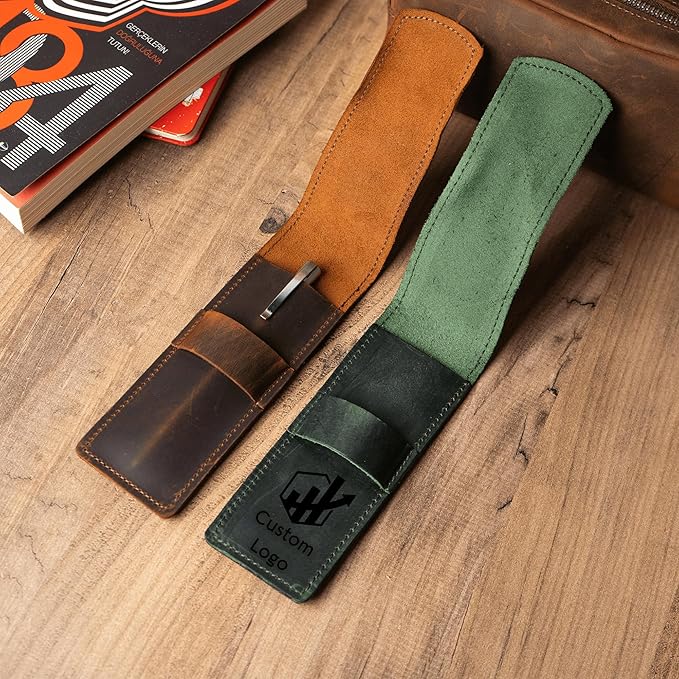 Personalized Leather Pen Holder With Recessed Lid Leather Case Pens Cases for Adults - CHERRY