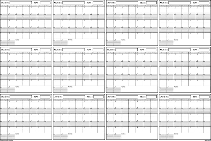 24x36 Large Jumbo Oversized Erasable Laminated Blank Annual Yearly Wall Calendar Poster, 12 Months, Reusable for Office, Academic or Home