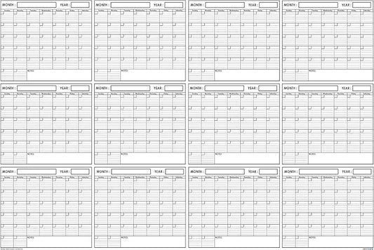 24x36 Large Jumbo Oversized Erasable Laminated Blank Annual Yearly Wall Calendar Poster, 12 Months, Reusable for Office, Academic or Home