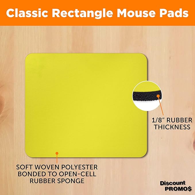 Rectangle Mousepads Set of 10, Bulk Pack - Great Gift for Employees, Clients, and for Tradeshows - Yellow