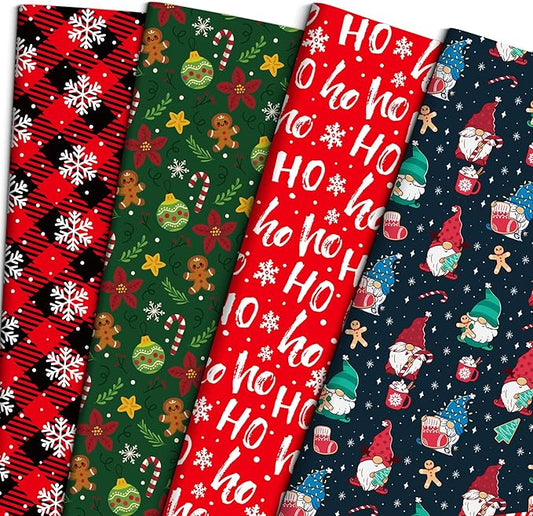 ZDSPIDE Christmas Wrapping Paper for Kids Adults - Xmas Wrapping Paper with Red/Black Plaid, Gnome, Gingerbread Man, Ho Ho Words - 19.7x27.5 Inches, 12 Sheets, Easy to Store