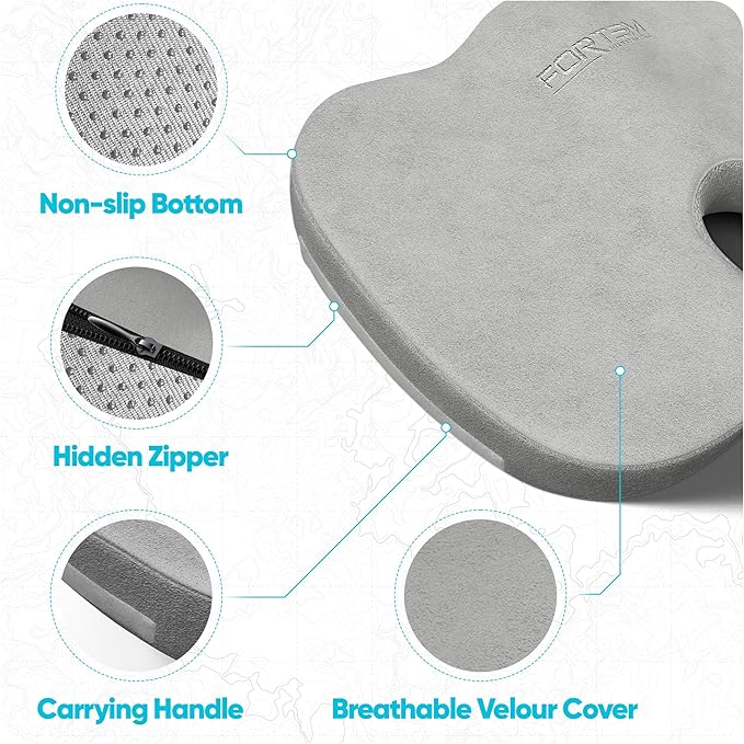 FORTEM Seat Cushion, Office Chair Cushion, Lumbar Support Pillow for Office Chair, Memory Foam Sciatica Coccyx Tailbone Pressure Pain Relief, Car Sitting Pad, Washable Non Slip, XL