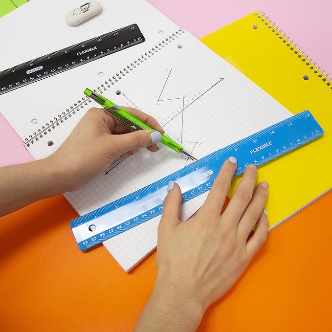 BAZIC Products Shatterproof Flexible Ruler 12" (30cm), Inches Centimeter Metric Measuring Drafting Rulers, for Students School Supplies, 24-Pack