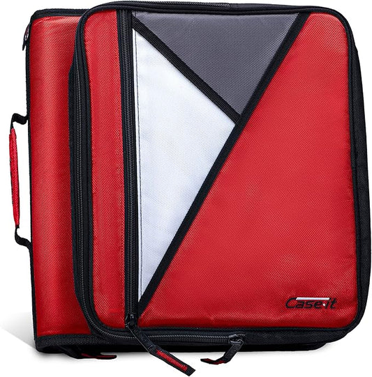 Case-it Universal Zipper Binder | 2-Inch O-Rings,13-Inch Laptop/Tablet Padded Pocket,400 Sheet Capacity,Multiple StoragePockets & Shoulder Strap | School & Office Organizer | LT-007 Fire Engine Red
