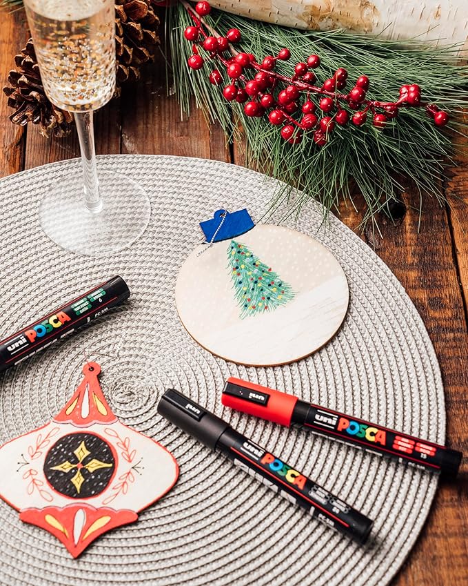 Uni Posca Paint Markers, 5M Medium Acrylic Markers with Reversible Tips, Artist Recommended For Gifts, Decorations, Fabric, Metal, Glass, Wood and Canvas, Assorted Colors, Set of 29