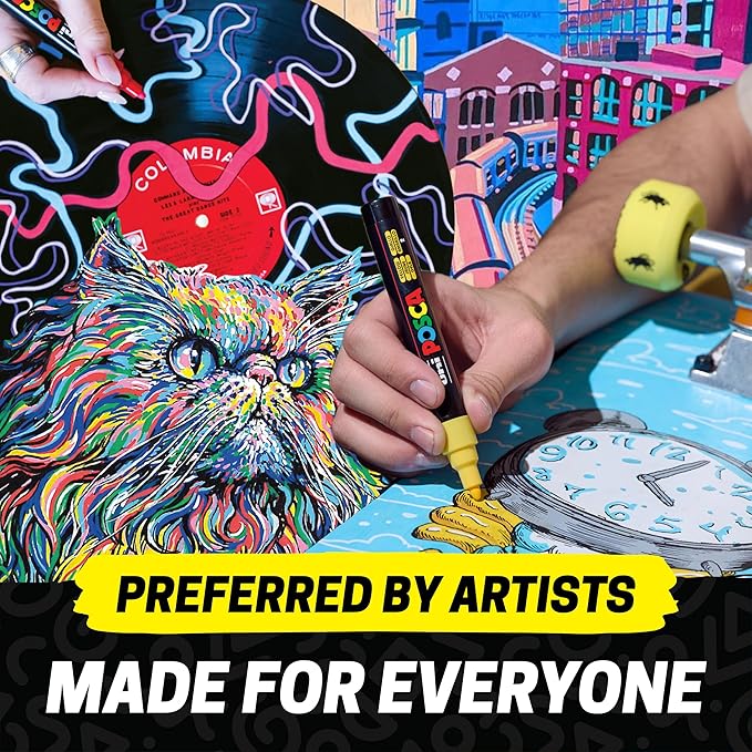 Uni Posca Paint Markers, 5M Medium Acrylic Markers with Reversible Tips, Artist Recommended For Gifts, Decorations, Fabric, Metal, Glass, Wood and Canvas, Assorted Colors, Set of 29