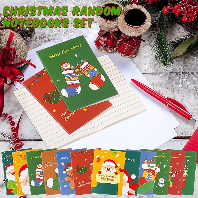 Christmas Mini Notebook Christmas Mini Memo Pad Notepads Christmas Theme Pocket Notebook Snowman Santa Claus Pattern Notebook Small Notebook Kids Stocking Stuffers for Xmas Party (48 Pieces)